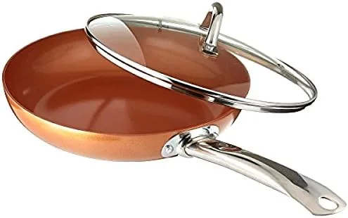 copper chef 10 inch round frying pan with lid skillet with ceramic non stick coating perfect cookware for saute and grill